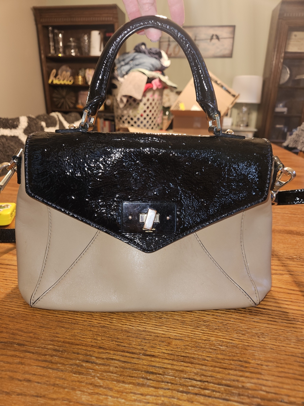 kate spade Two-Tone Black Patent and Beige Satchel - Picture 14 of 16